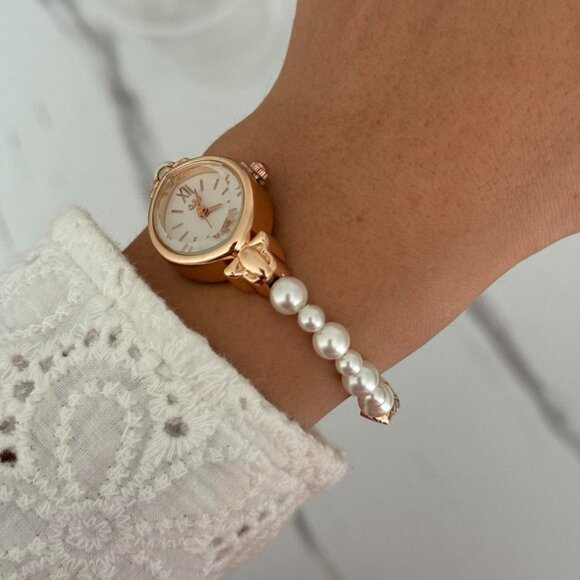 Sku0515 Retro Gold/White Pearls Women Fashion Watch stainless steel + gift bag main image 4